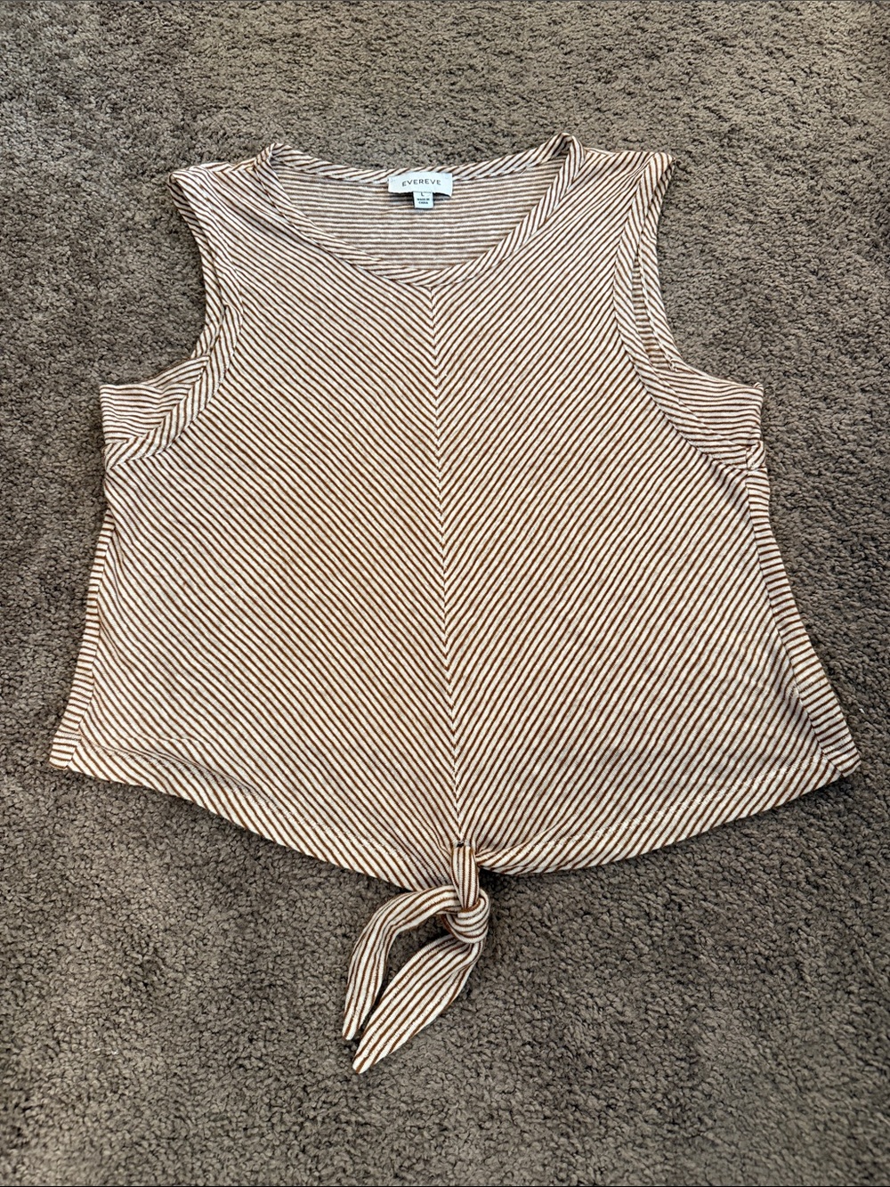 Evereve Cream & Brown Striped Tie-Front Tank